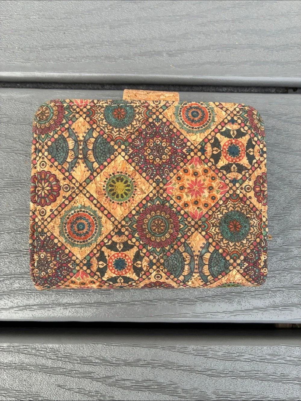 Cork Women’s Compact Boho Wallet Floral Mosaic Pattern Multicolor NWOT
